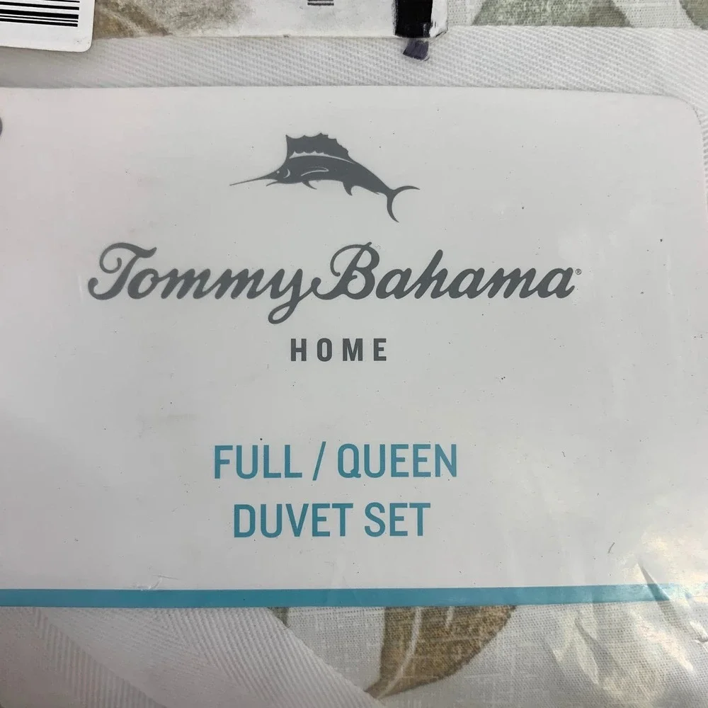 Tommy Bahama Home Full/Queen Duvet Cover Set Green &‎ Beige Leaf Pattern